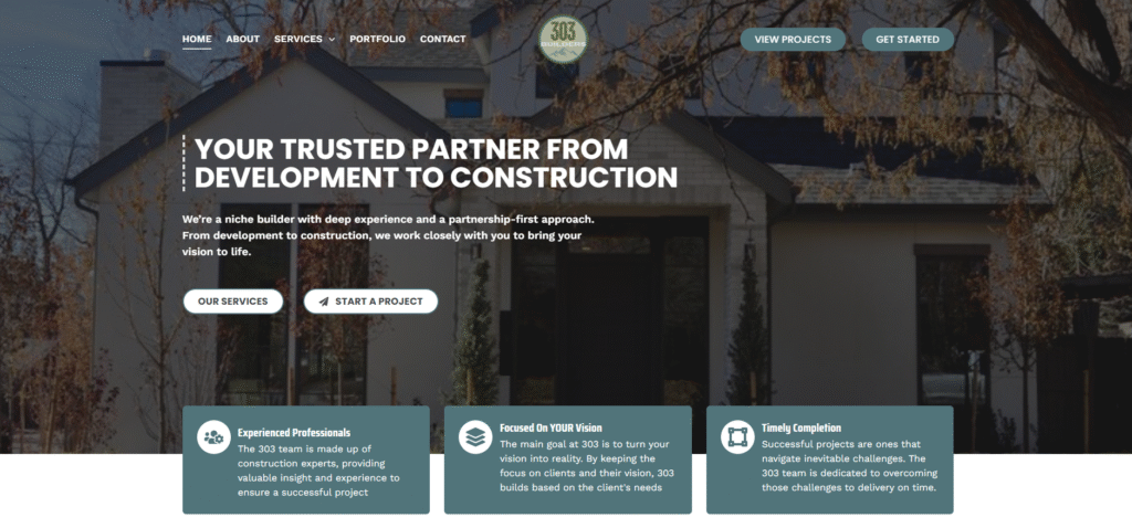 Screenshot of 303 Builders homepage